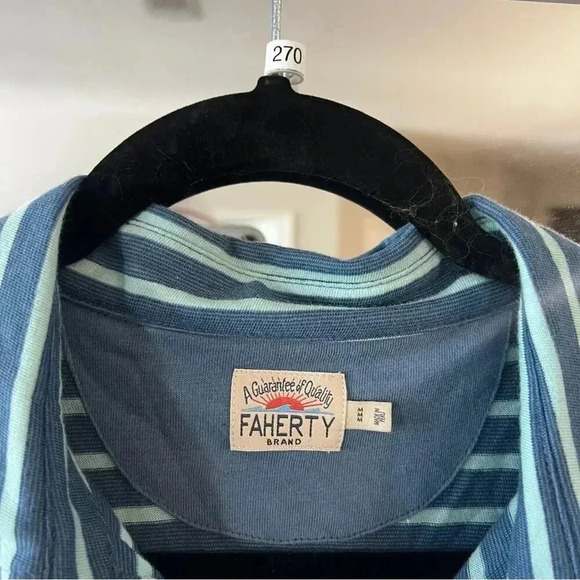 270 Faherty Striped Cotton Polo Size Medium Color Blue - Picture 3 of 6